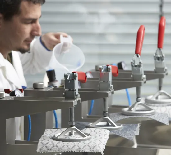 Gore Associate conducting tests on fabrics